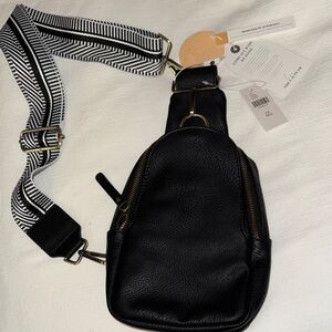 Black Crossbody Bag with Patterned Strap